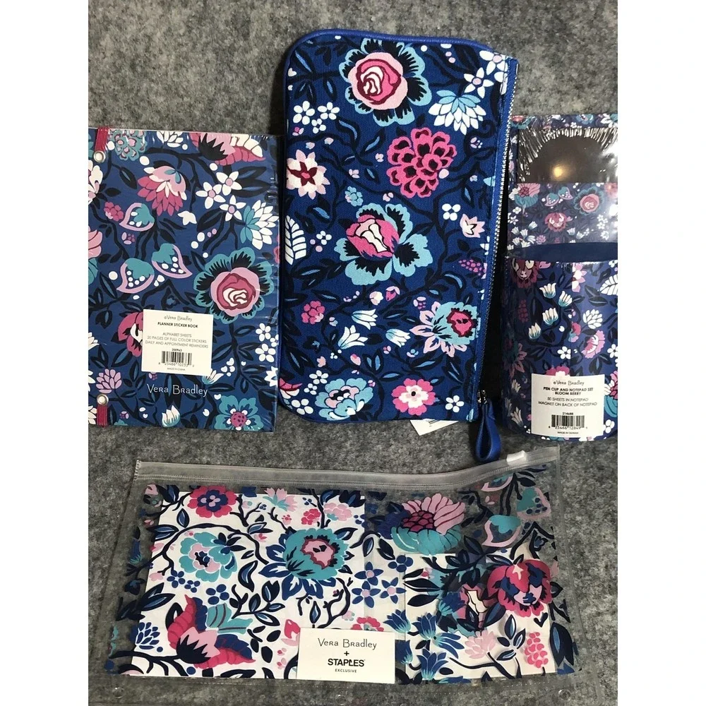 Vera Bradley Blue Floral Staples Exclusive Set‎ Stickers Pencil Case Pouches